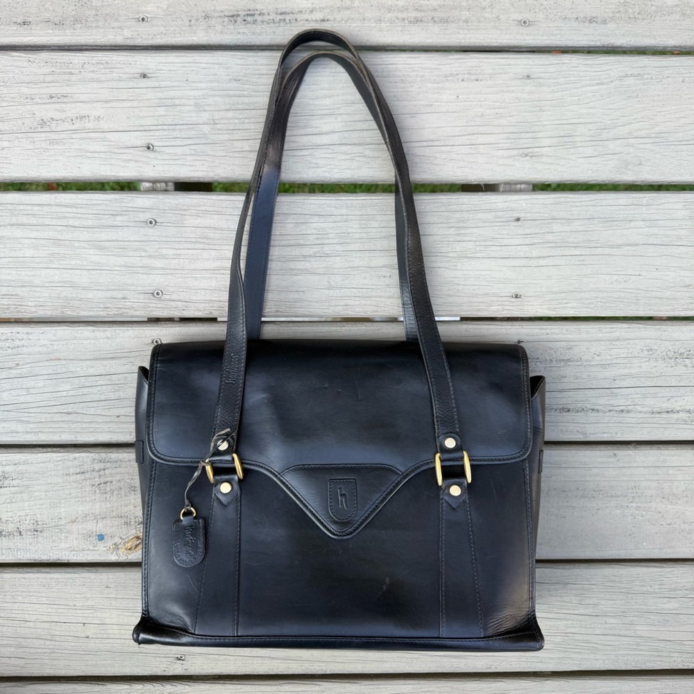 Hartmann V661 black leather business tote bag